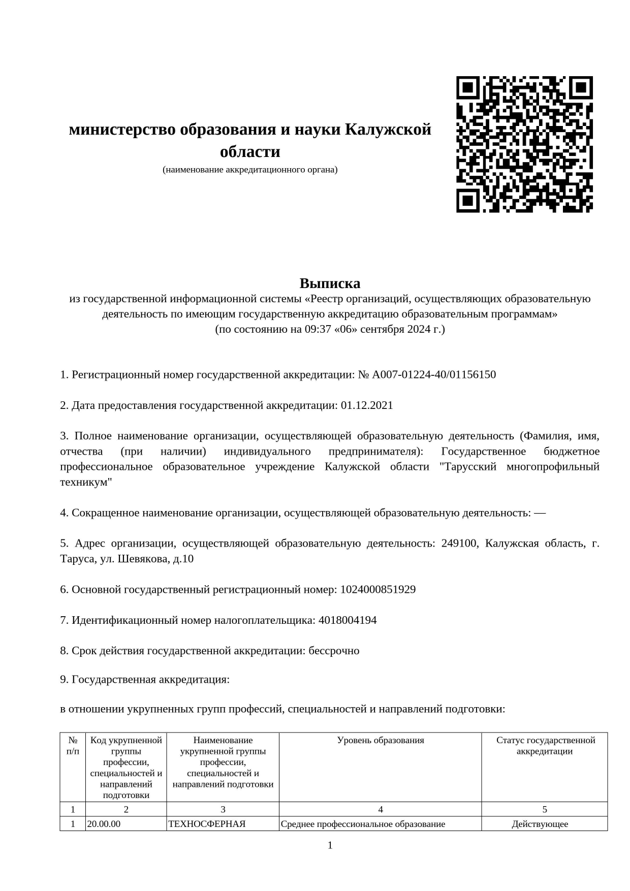 Свидетельство о государственной аккредитации