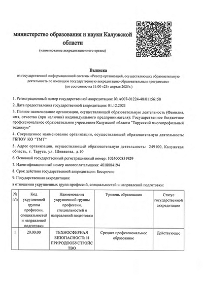 Свидетельство о государственной аккредитации
